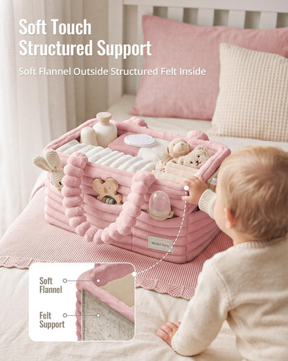 Flannel Diaper Caddy Organizer & Gift Packaging, Blush Pink