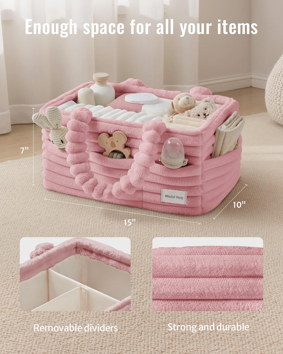 Flannel Diaper Caddy Organizer & Gift Packaging, Blush Pink