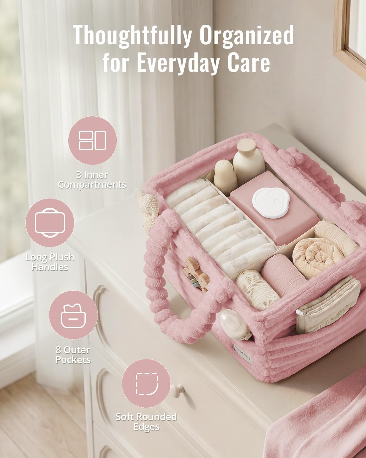 Flannel Diaper Caddy Organizer & Gift Packaging, Blush Pink