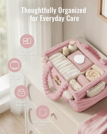 Flannel Diaper Caddy Organizer & Gift Packaging, Blush Pink