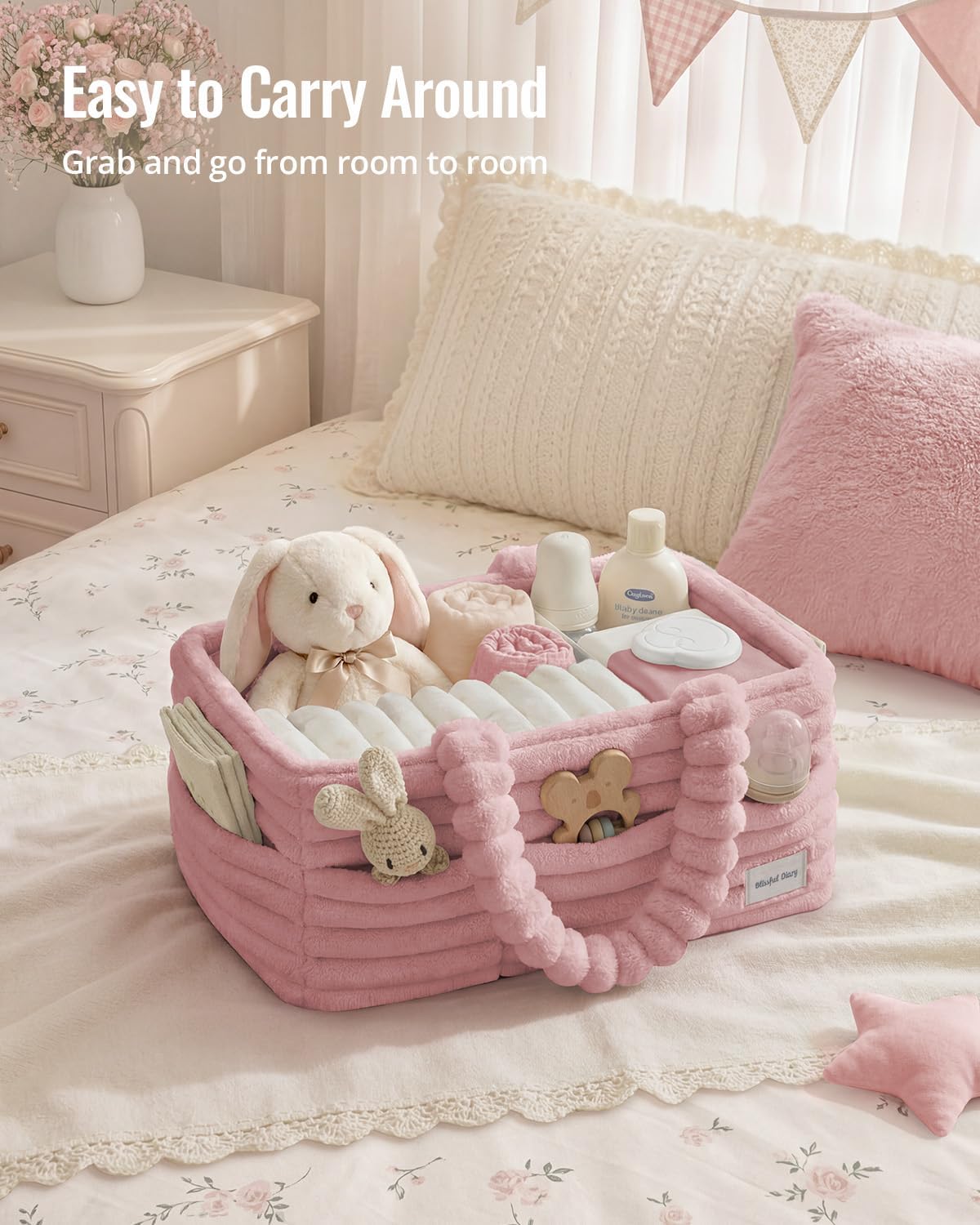 Flannel Diaper Caddy Organizer & Gift Packaging, Blush Pink