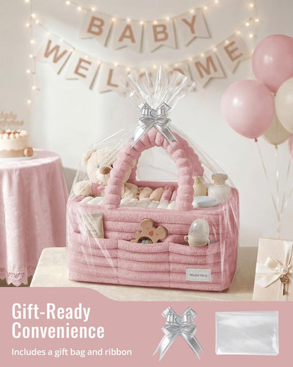 Flannel Diaper Caddy Organizer & Gift Packaging, Blush Pink