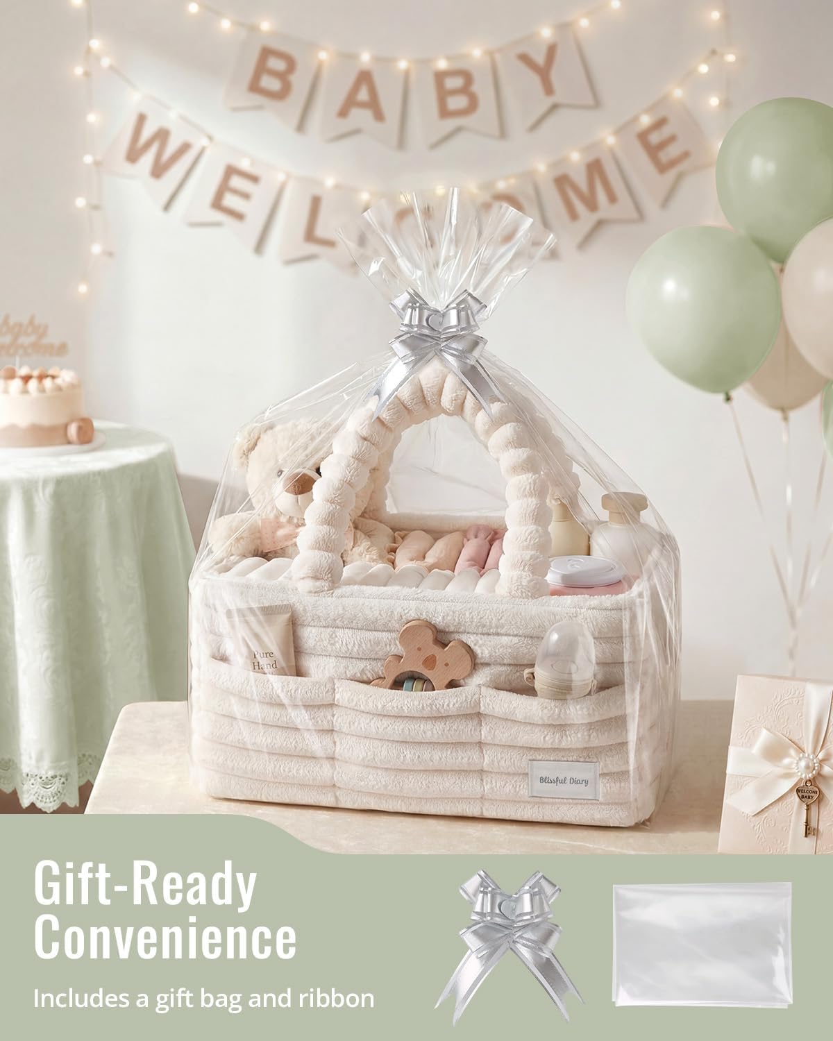 Flannel Diaper Caddy Organizer & Gift Packaging, Blush Pink
