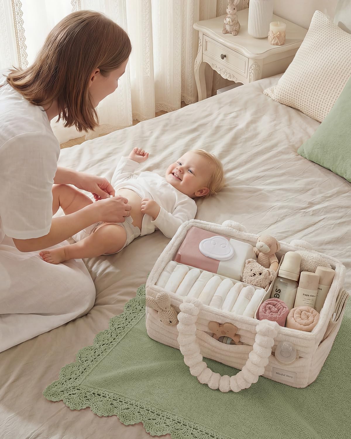 Flannel Diaper Caddy Organizer & Gift Packaging, Blush Pink
