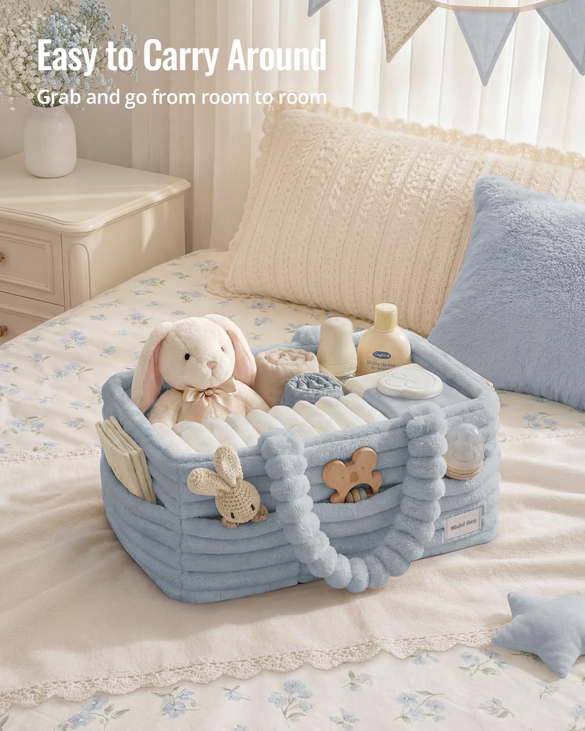 Flannel Diaper Caddy Organizer & Gift Packaging, Blush Pink