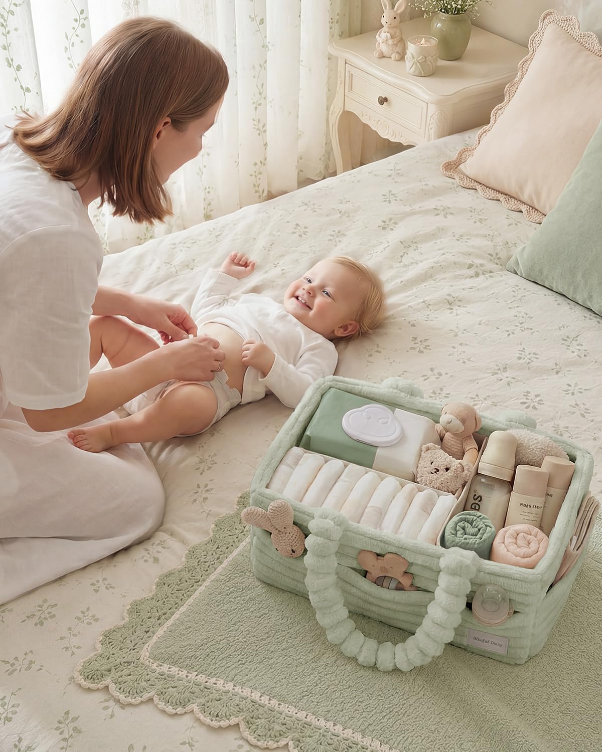 Flannel Diaper Caddy Organizer & Gift Packaging, Blush Pink