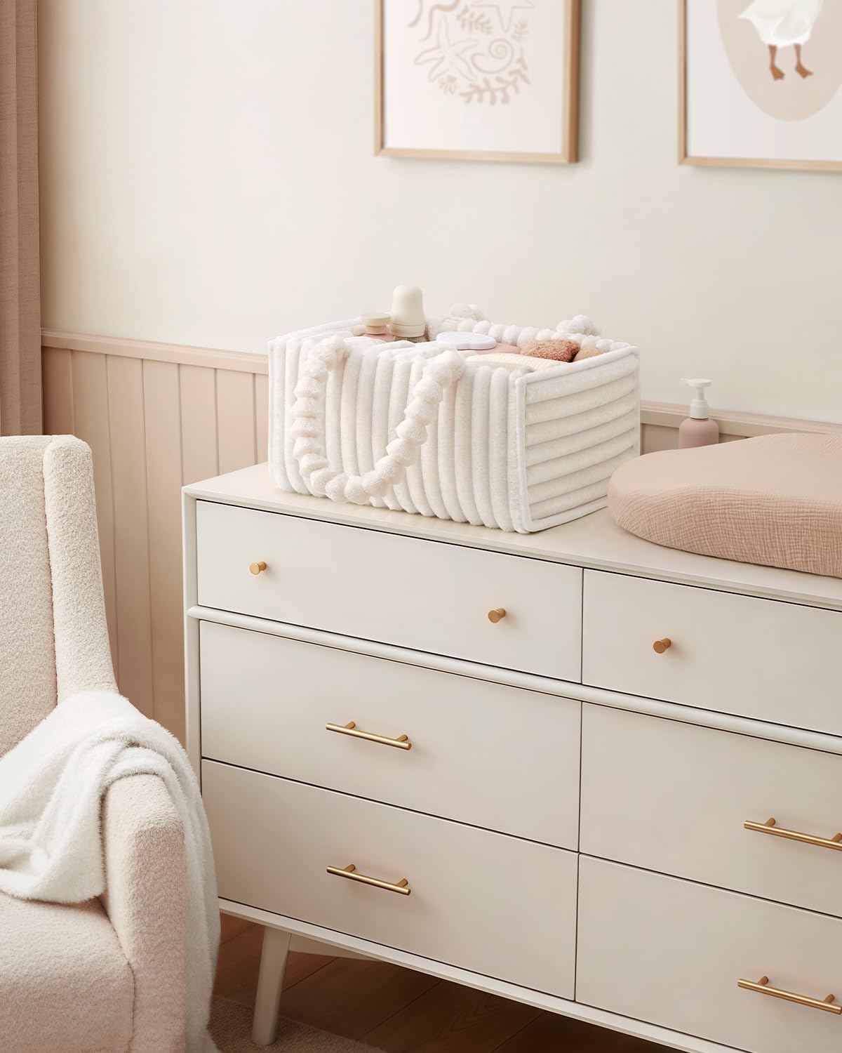 Flannel Diaper Caddy Organizer & Gift Packaging, Blush Pink