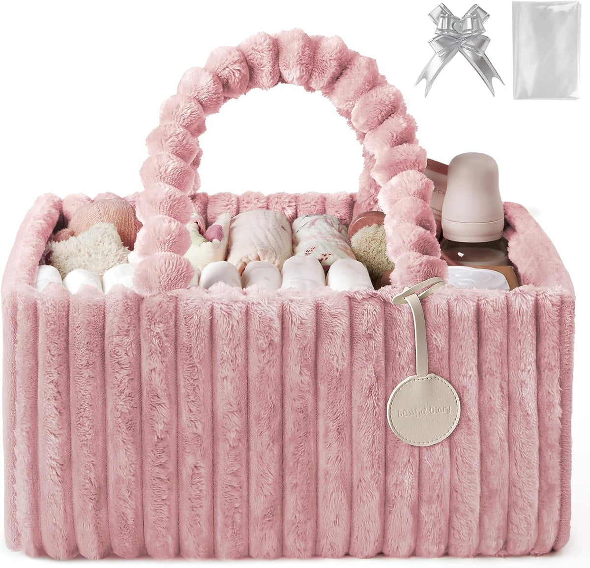 Flannel Diaper Caddy Organizer & Gift Packaging, Blush Pink