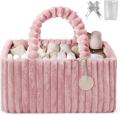 Flannel Diaper Caddy Organizer & Gift Packaging, Blush Pink