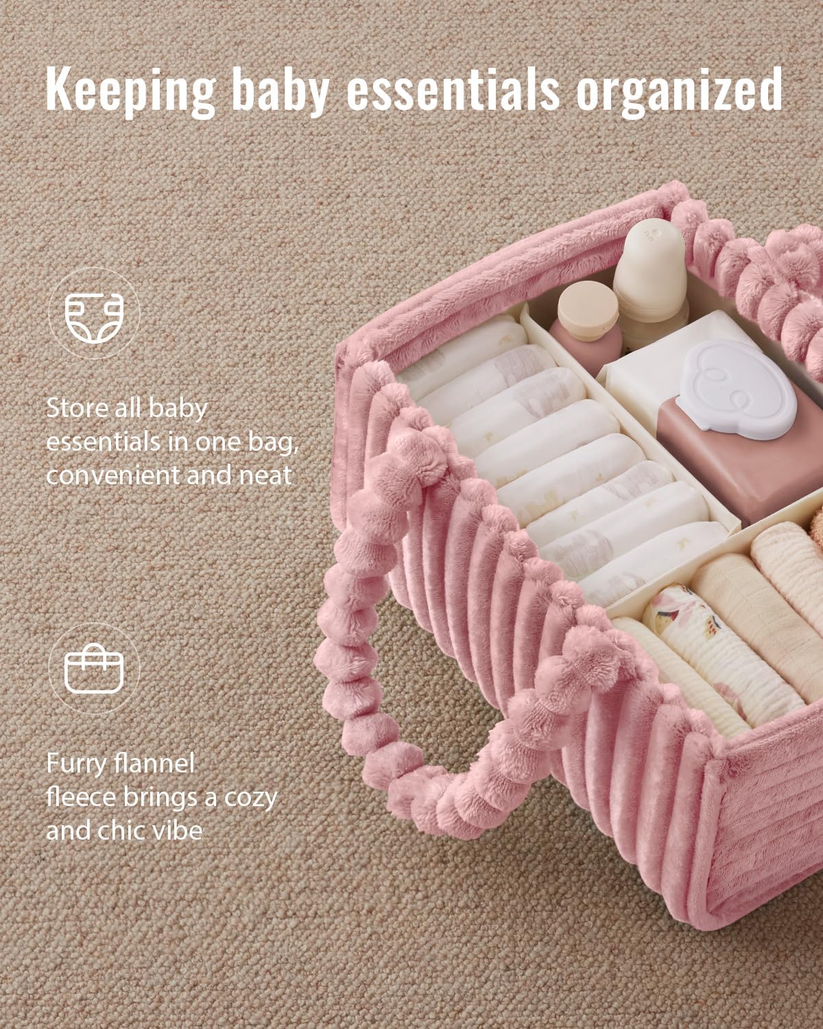 Flannel Diaper Caddy Organizer & Gift Packaging, Blush Pink