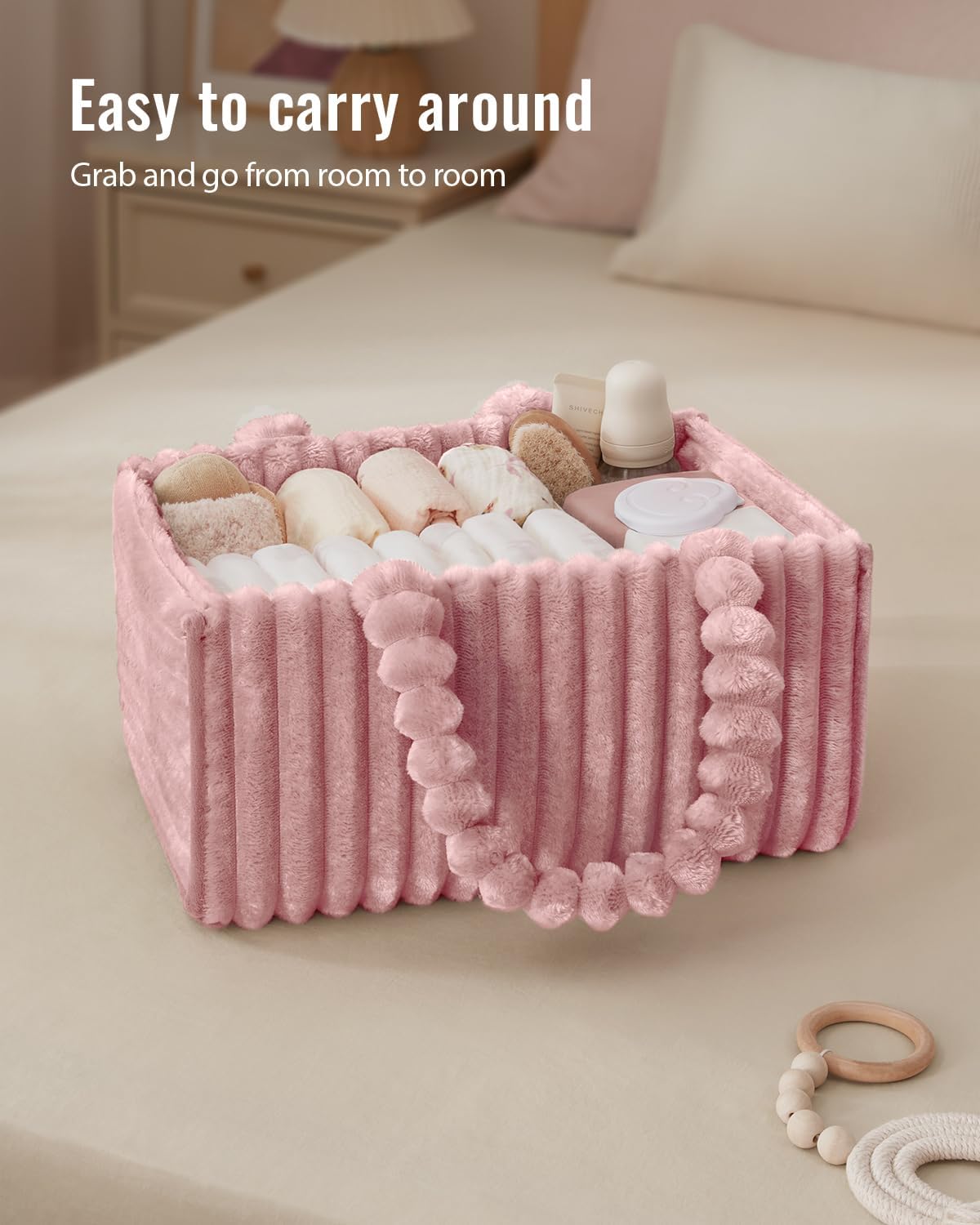 Flannel Diaper Caddy Organizer & Gift Packaging, Blush Pink