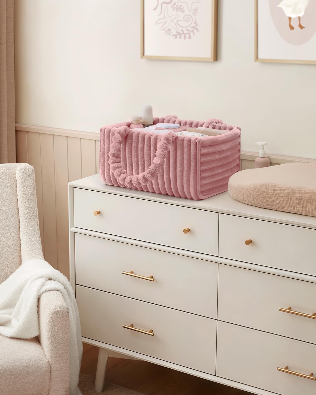 Flannel Diaper Caddy Organizer & Gift Packaging, Blush Pink