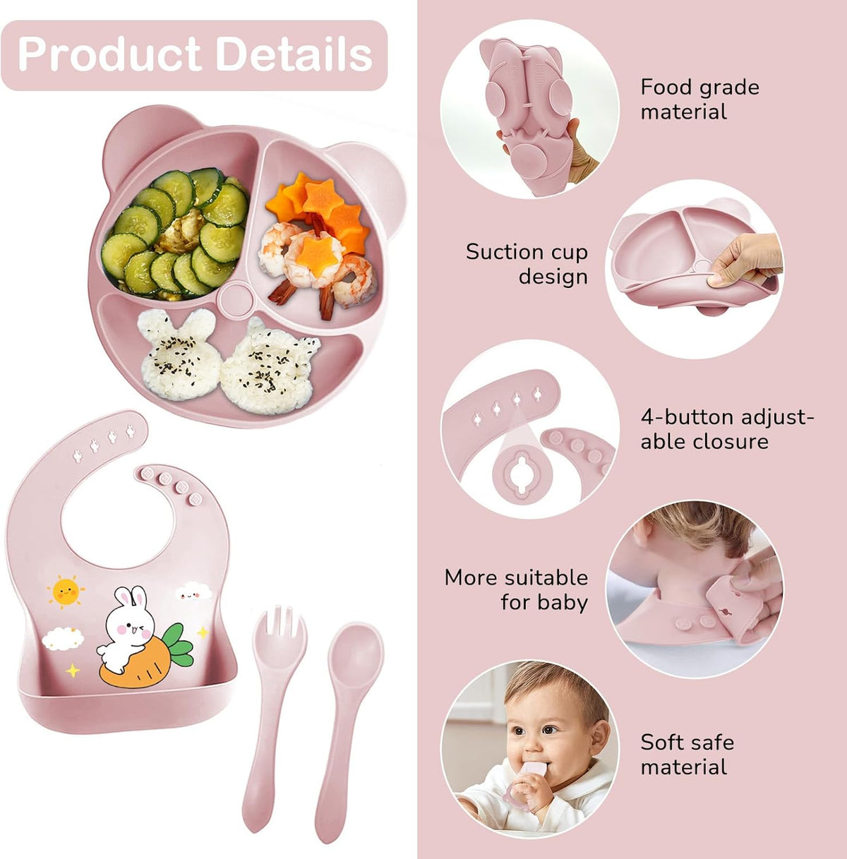Silicone Baby Feeding Set, 11 Pcs Baby Led Weaning Supplies, Baby Spoons & Forks Suction Bowl Divided Plate Bib Cup, First Stage Solid Food Eating Utensils - 6+ Months (Green)