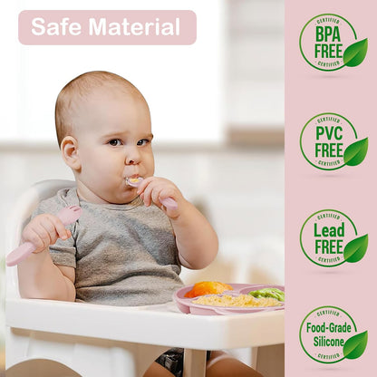 Silicone Baby Feeding Set, 11 Pcs Baby Led Weaning Supplies, Baby Spoons & Forks Suction Bowl Divided Plate Bib Cup, First Stage Solid Food Eating Utensils - 6+ Months (Green)