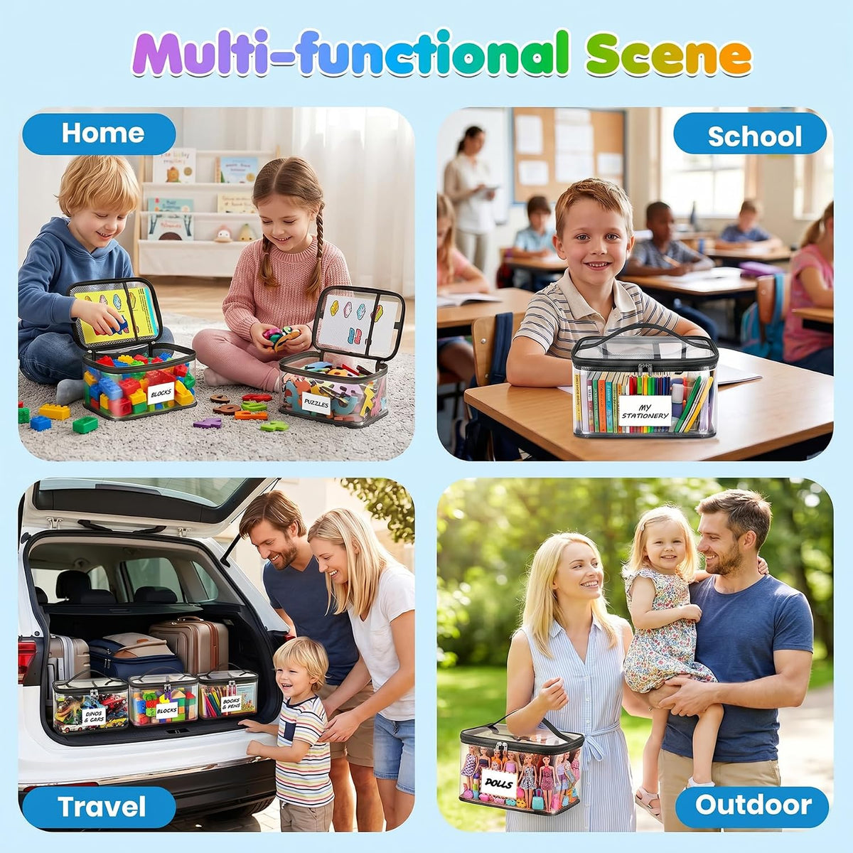 6-Pack Large Clear Toy Storage Bags Transparent Waterproof With Zippers & Labels Durable Reusable Organizer for Blocks,Puzzles & Games