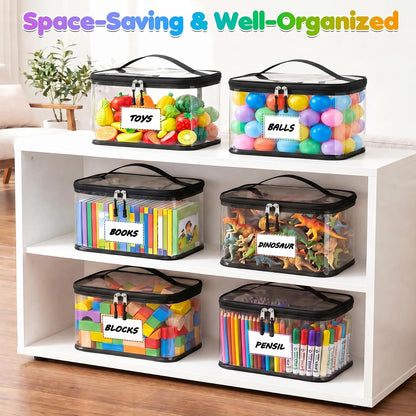 6-Pack Large Clear Toy Storage Bags Transparent Waterproof With Zippers & Labels Durable Reusable Organizer for Blocks,Puzzles & Games