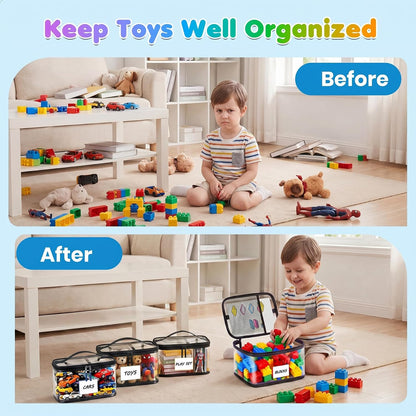 6-Pack Large Clear Toy Storage Bags Transparent Waterproof With Zippers & Labels Durable Reusable Organizer for Blocks,Puzzles & Games