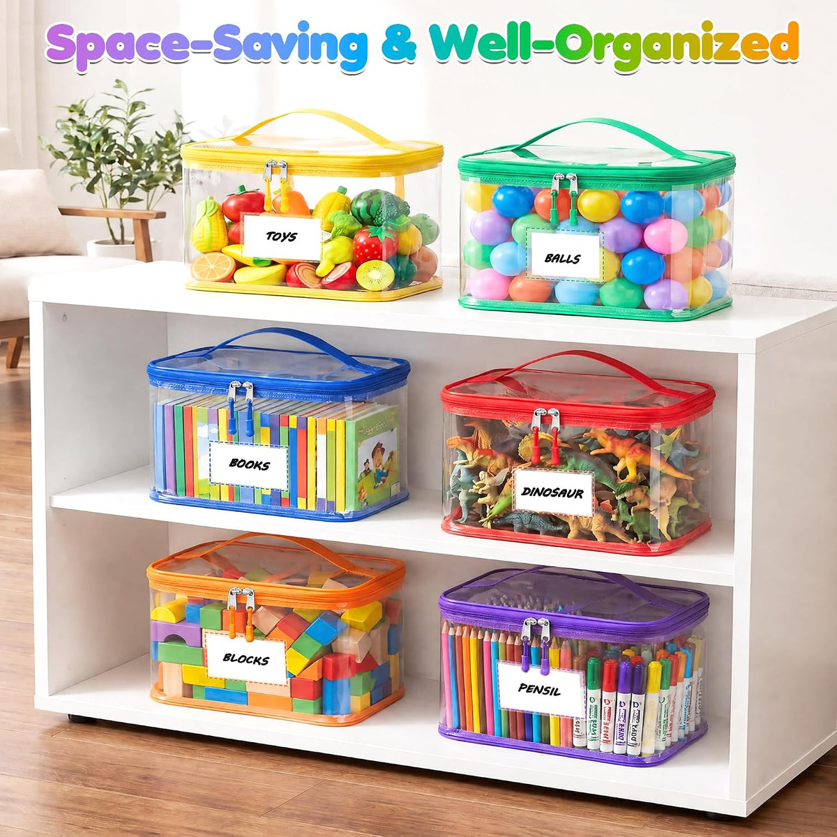 6-Pack Large Clear Toy Storage Bags Transparent Waterproof With Zippers & Labels Durable Reusable Organizer for Blocks,Puzzles & Games