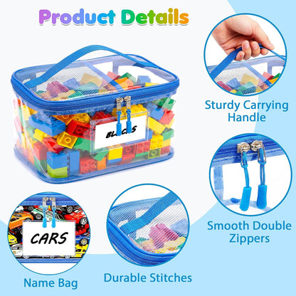 6-Pack Large Clear Toy Storage Bags Transparent Waterproof With Zippers & Labels Durable Reusable Organizer for Blocks,Puzzles & Games