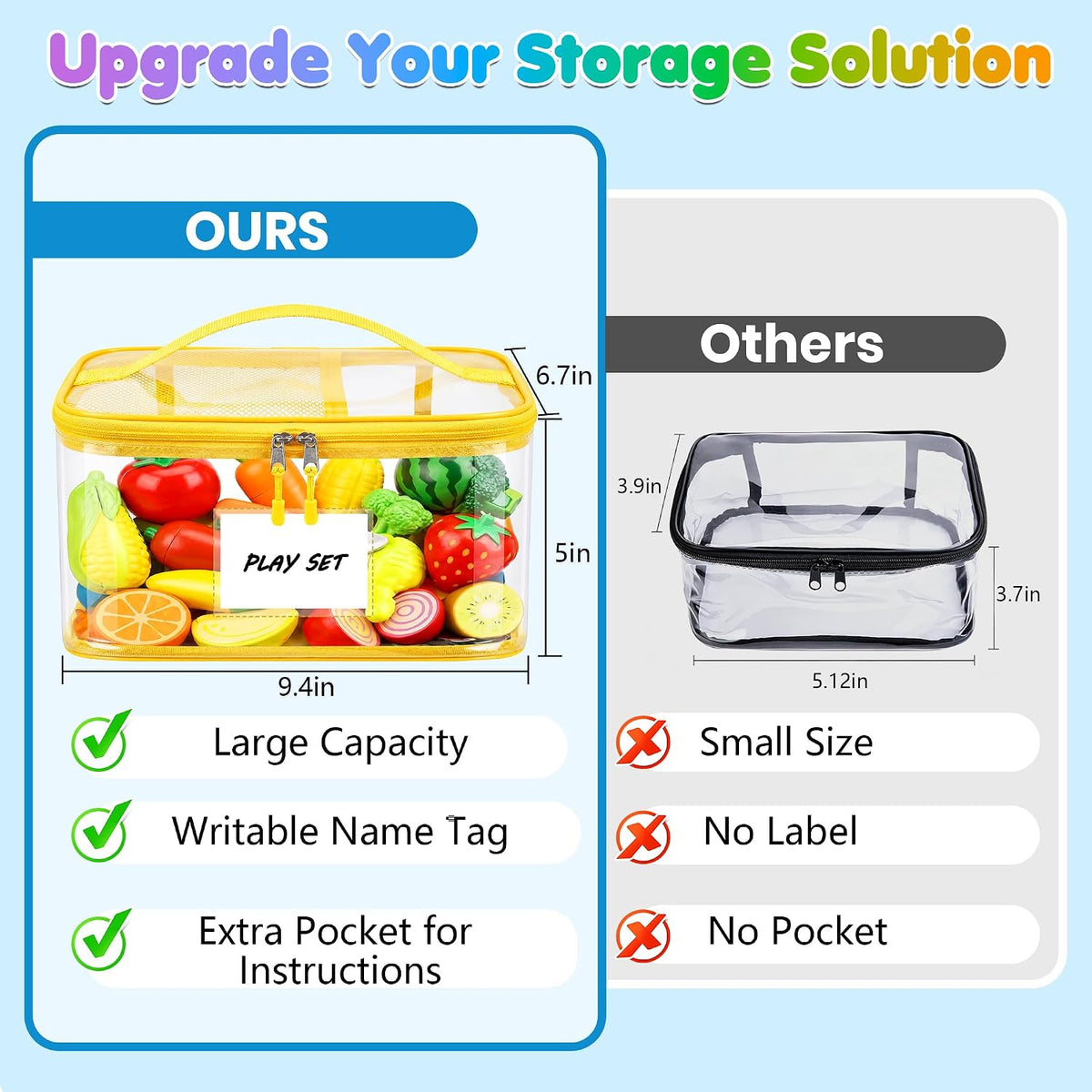 6-Pack Large Clear Toy Storage Bags Transparent Waterproof With Zippers & Labels Durable Reusable Organizer for Blocks,Puzzles & Games