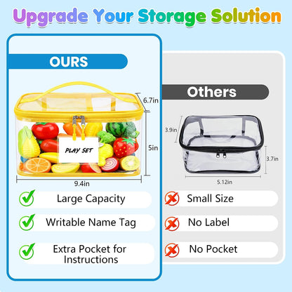 6-Pack Large Clear Toy Storage Bags Transparent Waterproof With Zippers & Labels Durable Reusable Organizer for Blocks,Puzzles & Games
