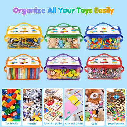 6-Pack Large Clear Toy Storage Bags Transparent Waterproof With Zippers & Labels Durable Reusable Organizer for Blocks,Puzzles & Games