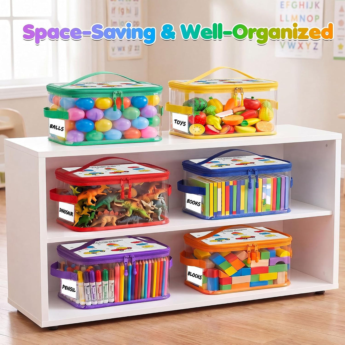 6-Pack Large Clear Toy Storage Bags Transparent Waterproof With Zippers & Labels Durable Reusable Organizer for Blocks,Puzzles & Games