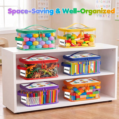 6-Pack Large Clear Toy Storage Bags Transparent Waterproof With Zippers & Labels Durable Reusable Organizer for Blocks,Puzzles & Games