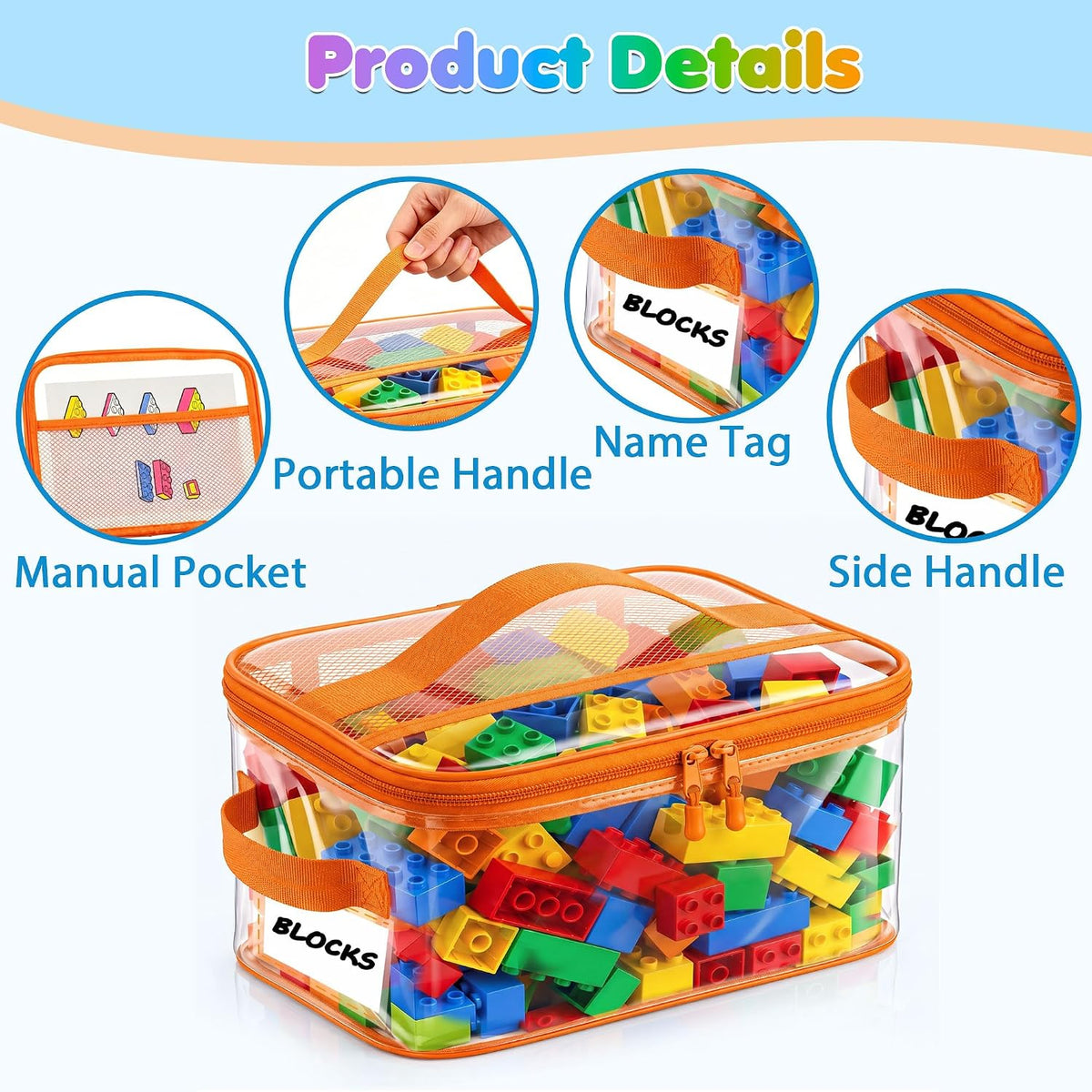 6-Pack Large Clear Toy Storage Bags Transparent Waterproof With Zippers & Labels Durable Reusable Organizer for Blocks,Puzzles & Games