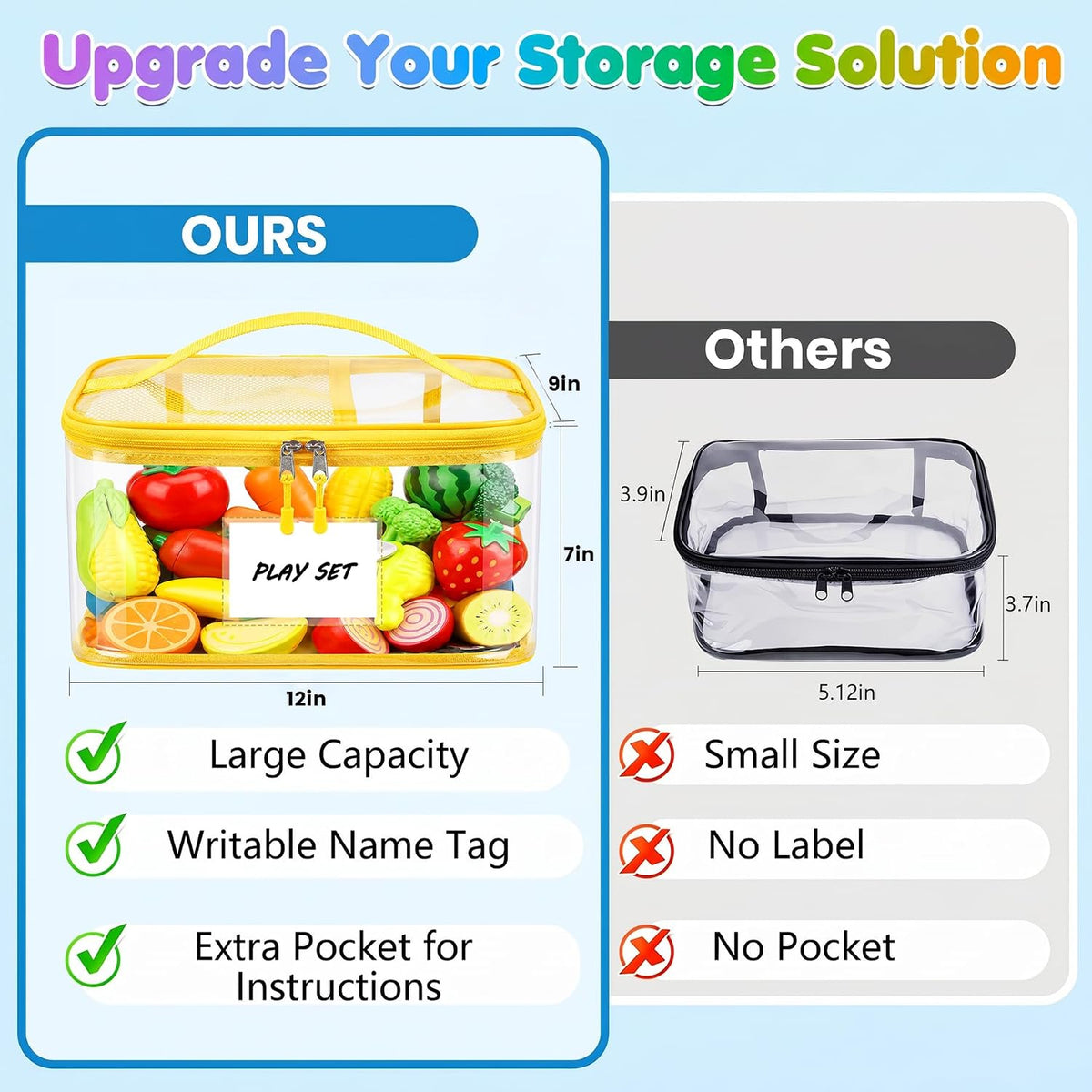 6-Pack Large Clear Toy Storage Bags Transparent Waterproof With Zippers & Labels Durable Reusable Organizer for Blocks,Puzzles & Games