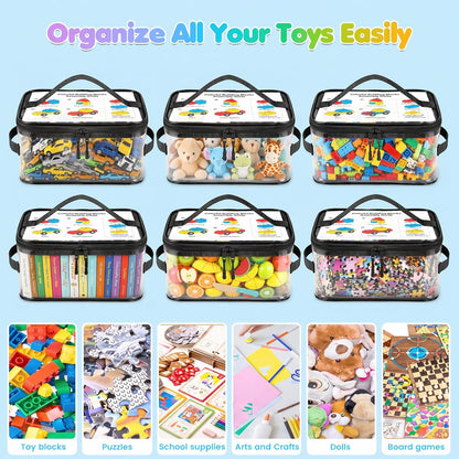 6-Pack Large Clear Toy Storage Bags Transparent Waterproof With Zippers & Labels Durable Reusable Organizer for Blocks,Puzzles & Games