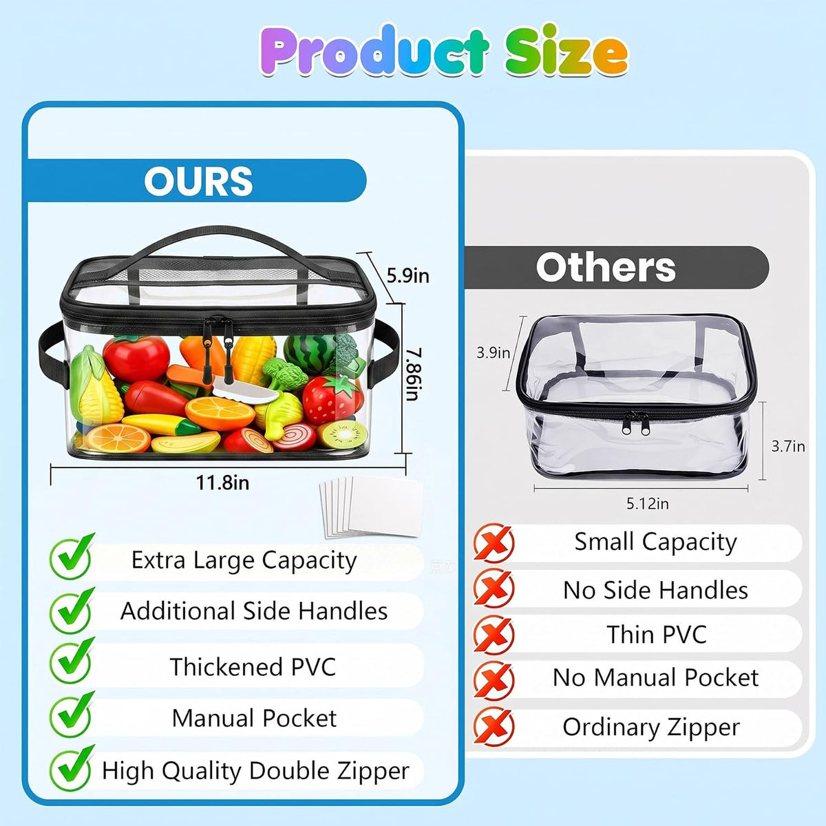 6-Pack Large Clear Toy Storage Bags Transparent Waterproof With Zippers & Labels Durable Reusable Organizer for Blocks,Puzzles & Games
