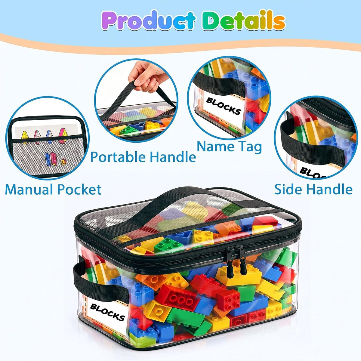 6-Pack Large Clear Toy Storage Bags Transparent Waterproof With Zippers & Labels Durable Reusable Organizer for Blocks,Puzzles & Games