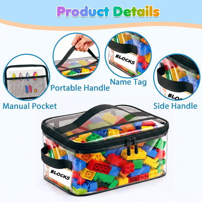 6-Pack Large Clear Toy Storage Bags Transparent Waterproof With Zippers & Labels Durable Reusable Organizer for Blocks,Puzzles & Games
