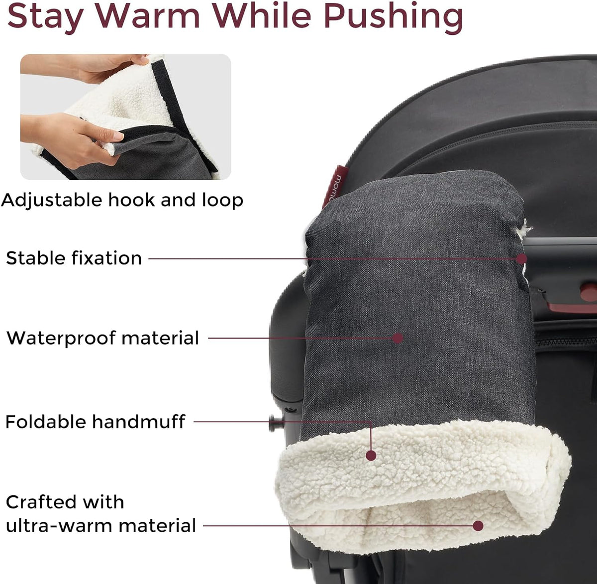 Universal Stroller Gloves, Plush Weatherproof Winter Handmuffs