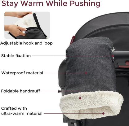Universal Stroller Gloves, Plush Weatherproof Winter Handmuffs