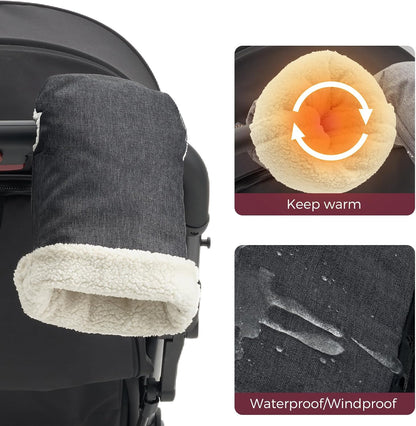 Universal Stroller Gloves, Plush Weatherproof Winter Handmuffs