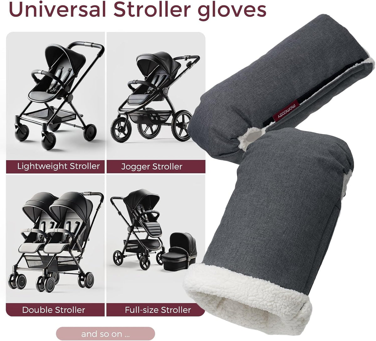 Universal Stroller Gloves, Plush Weatherproof Winter Handmuffs