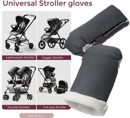 Universal Stroller Gloves, Plush Weatherproof Winter Handmuffs