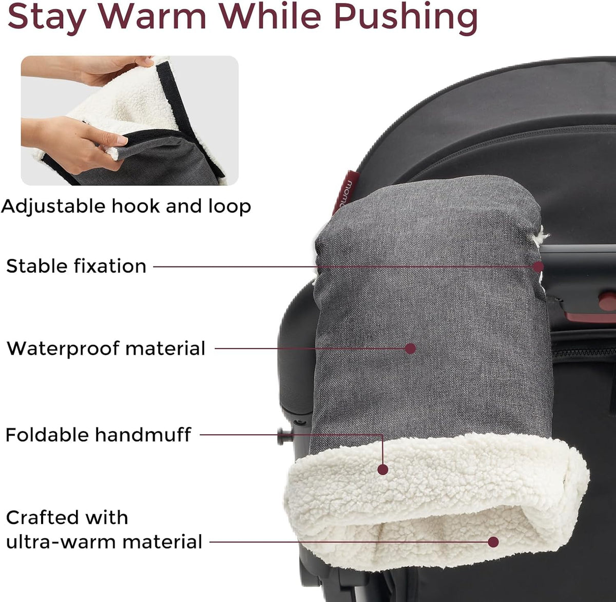 Universal Stroller Gloves, Plush Weatherproof Winter Handmuffs