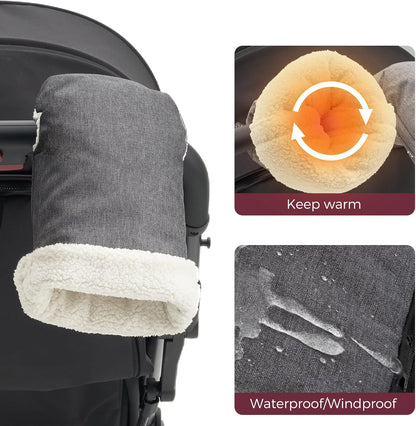 Universal Stroller Gloves, Plush Weatherproof Winter Handmuffs