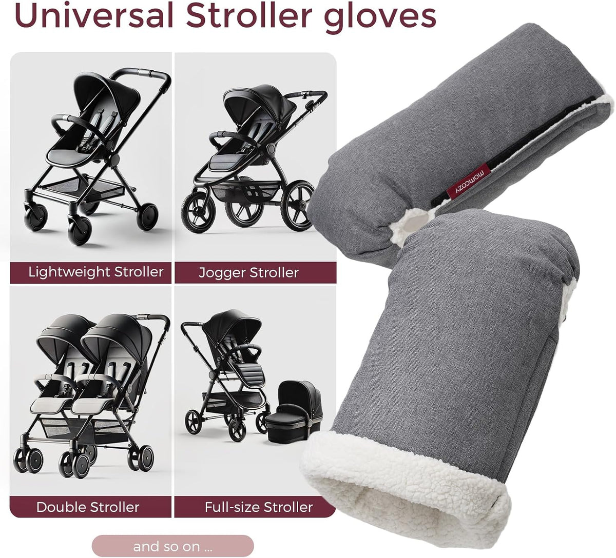 Universal Stroller Gloves, Plush Weatherproof Winter Handmuffs