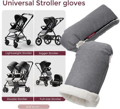 Universal Stroller Gloves, Plush Weatherproof Winter Handmuffs