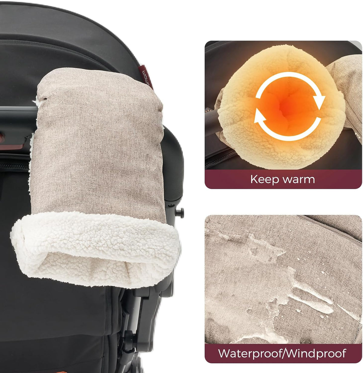 Universal Stroller Gloves, Plush Weatherproof Winter Handmuffs