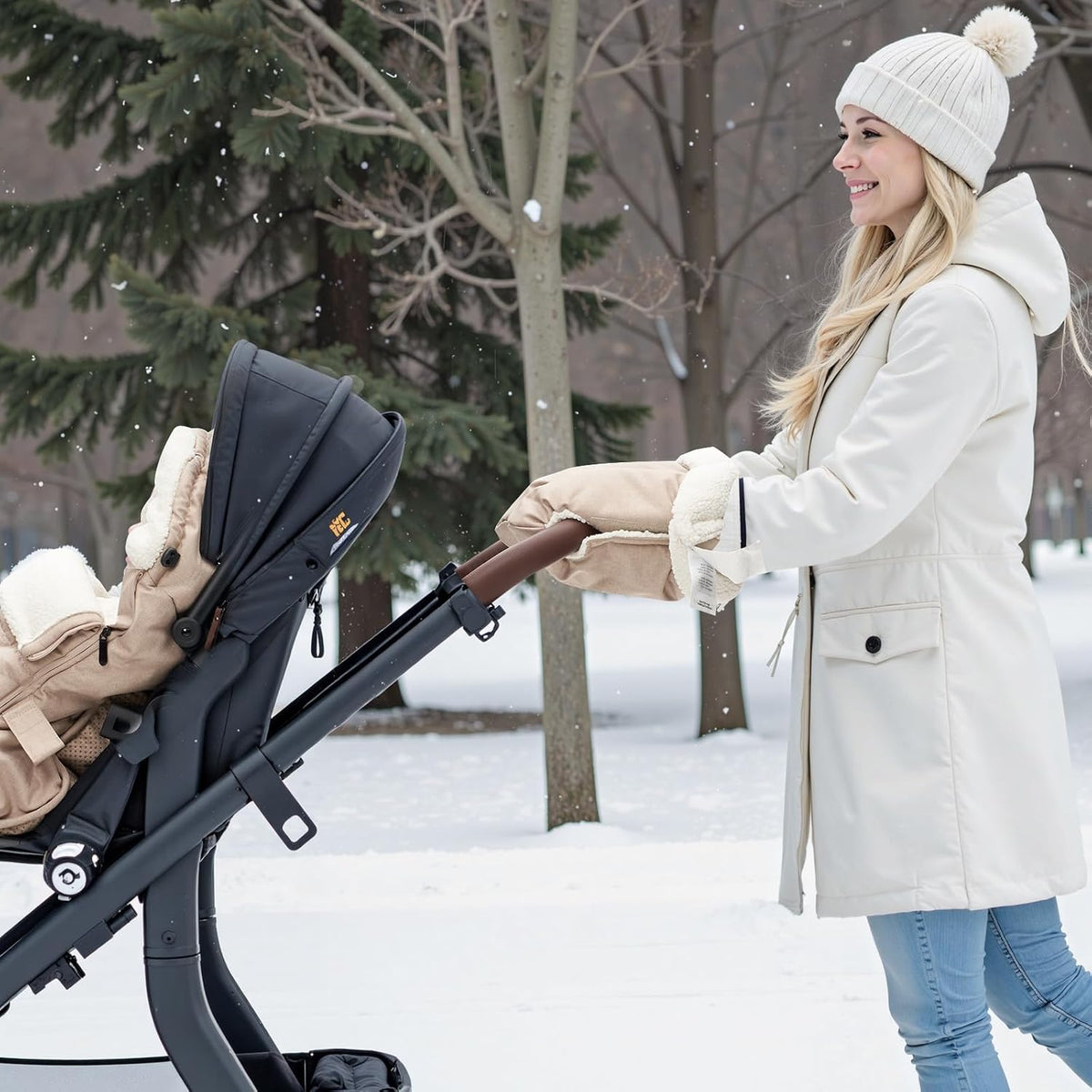 Universal Stroller Gloves, Plush Weatherproof Winter Handmuffs