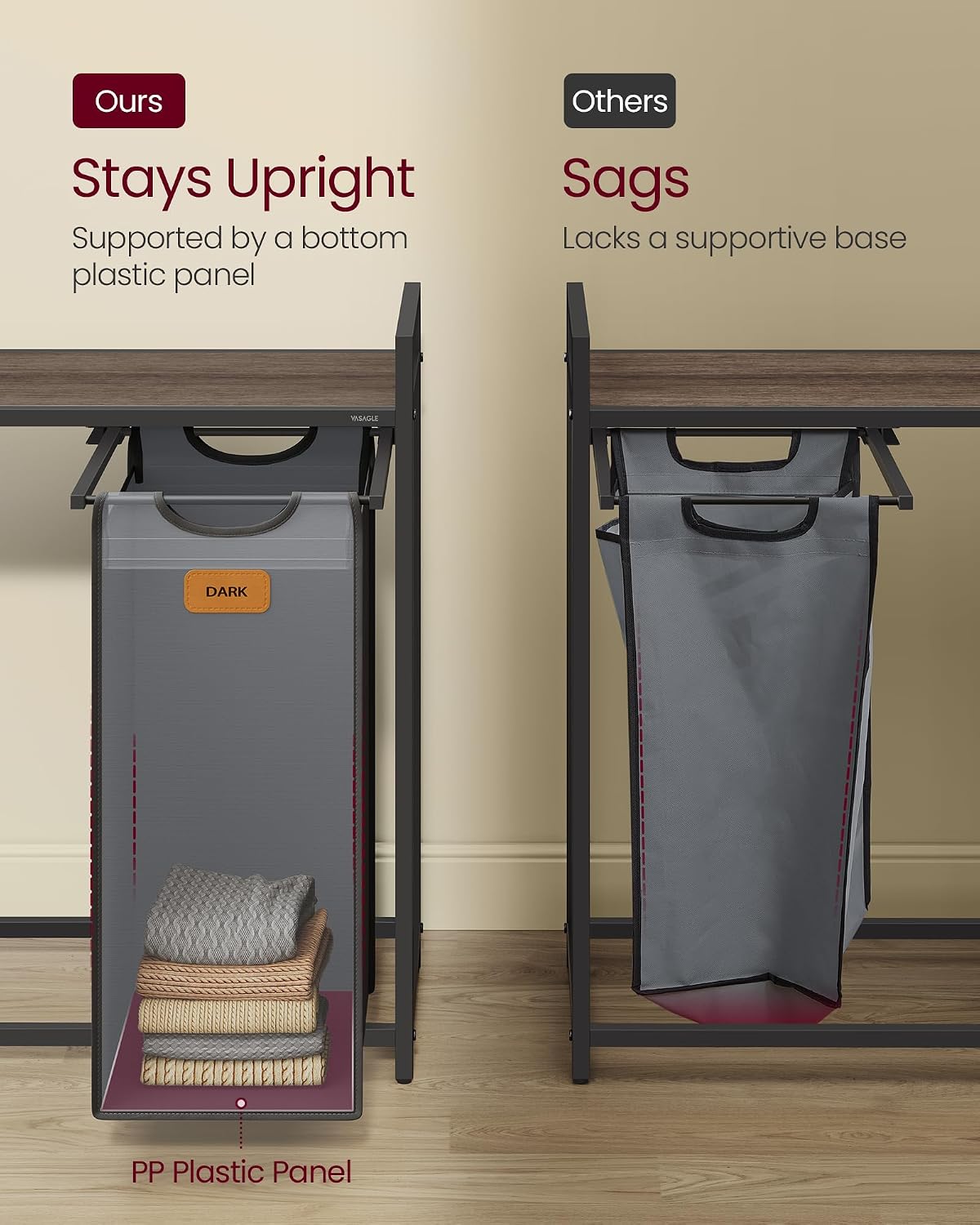 VASAGLE Laundry Hamper 3 Section, Laundry Sorter, 26.4 Gal. (100 L)