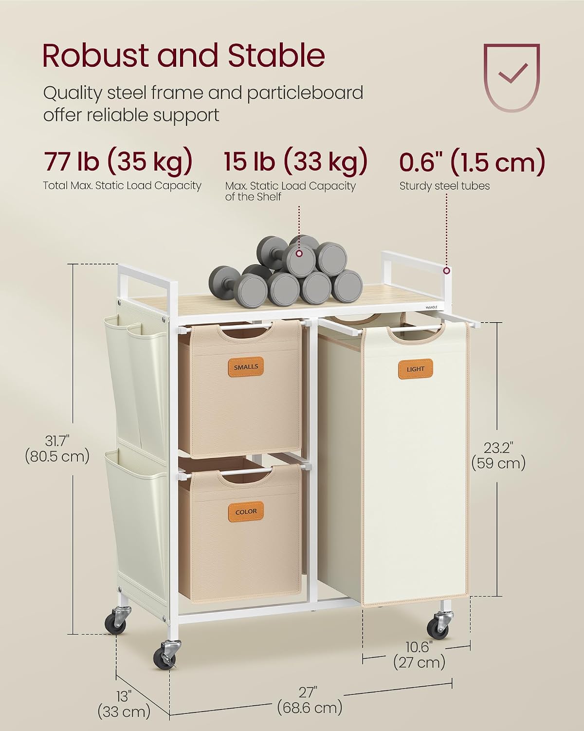 VASAGLE Laundry Hamper 3 Section, Laundry Sorter, 26.4 Gal. (100 L)