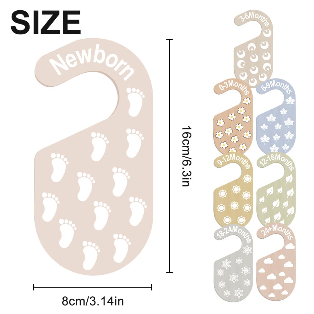 8pcs Baby Closet Dividers - Wooden Baby Clothes Organizer for Nursery & Closet - Adorable 8 Size Clothes Organizer with 8 Unique Designs - Dress Dividers for Boys & Girls (8 Patterns-9)