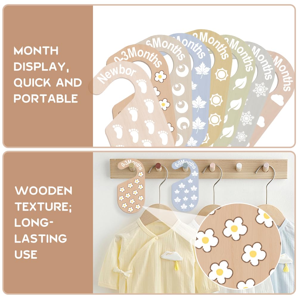8pcs Baby Closet Dividers - Wooden Baby Clothes Organizer for Nursery & Closet - Adorable 8 Size Clothes Organizer with 8 Unique Designs - Dress Dividers for Boys & Girls (8 Patterns-9)