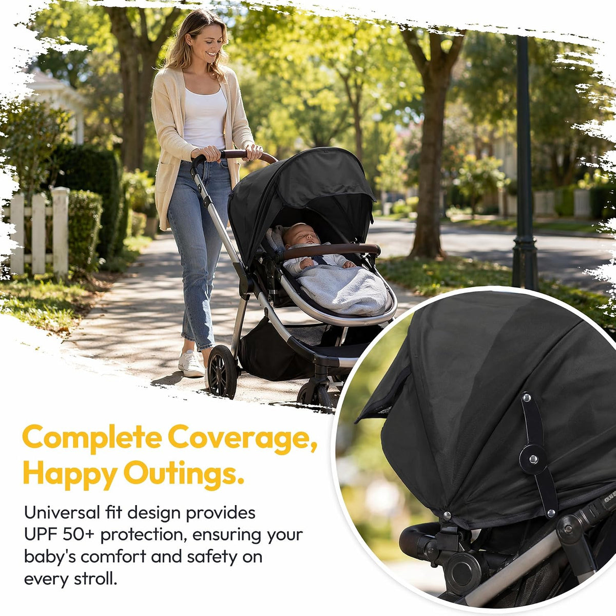 Universal Stroller Sun Shade Canopy Replacement - Adjustable UPF50+ Umbrella for Stroller with Mesh Window & Pocket - Clip On Stroller Shade Extender for Pram Pushchair Buggy